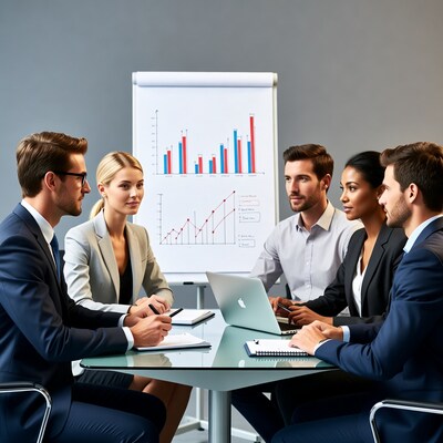 Business team meeting with charts