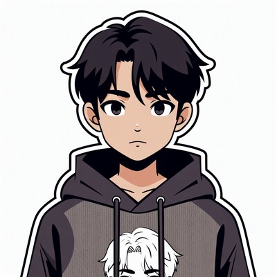 Anime boy in hoodie with white hair print