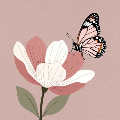 Butterfly on pink flower illustration