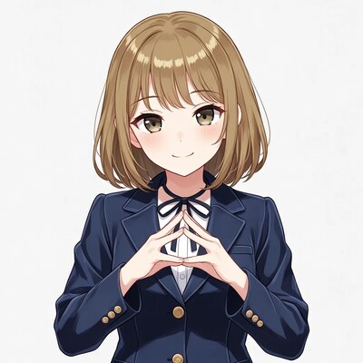 Anime girl in navy blazer heart hands