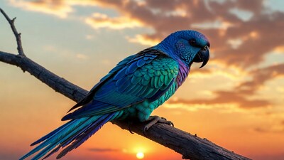 Colorful Parrot Perched on Branch at Sunset