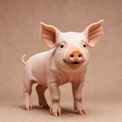 Cute pink piglet standing