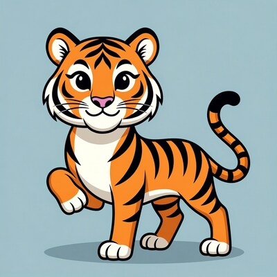 Cute cartoon tiger cub standing