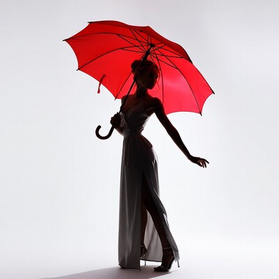 Silhouette woman holding red umbrella