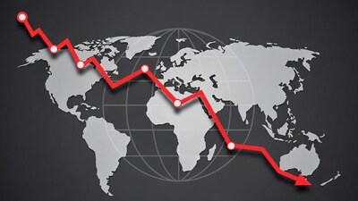 Red Downward Arrow Graph on World Map