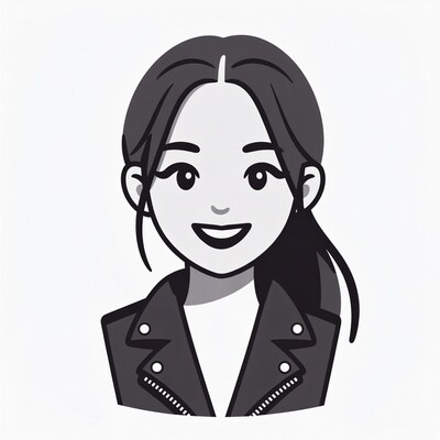 Smiling Asian woman in leather jacket illustration