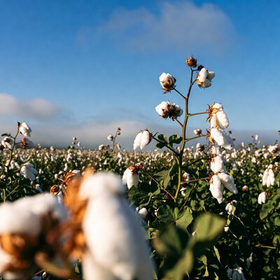 Cotton field under blue sky