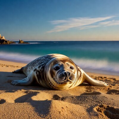 Harbor seal on beach