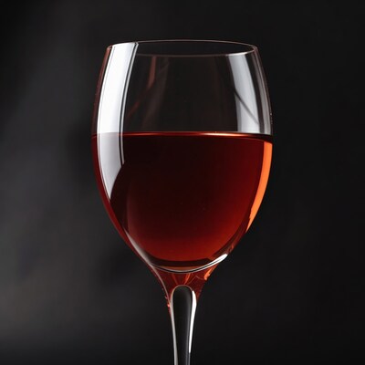 Red wine glass on black background