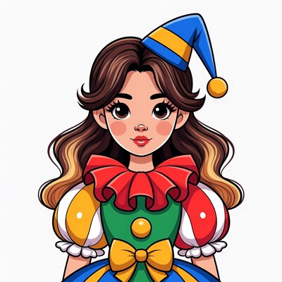 Cartoon girl in colorful jester costume