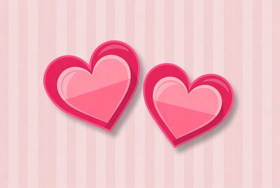 Two Pink Hearts on Striped Background
