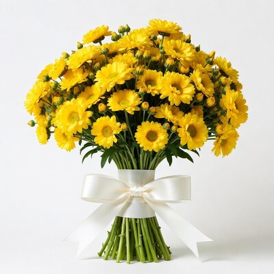 Yellow Daisy Bouquet with White Bow