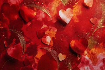 Red Hearts on Abstract Background
