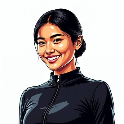 Smiling Asian woman in black jacket