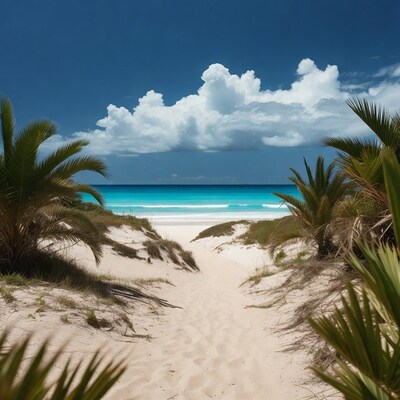 Palm Fringed Path to Turquoise Beach