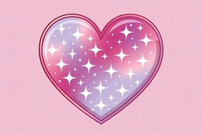 Shiny Pink Heart with Stars