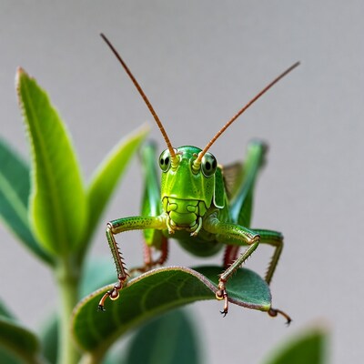 Green grasshopper on leaf