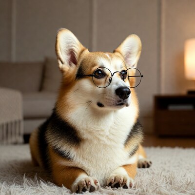 Corgi wearing round glasses