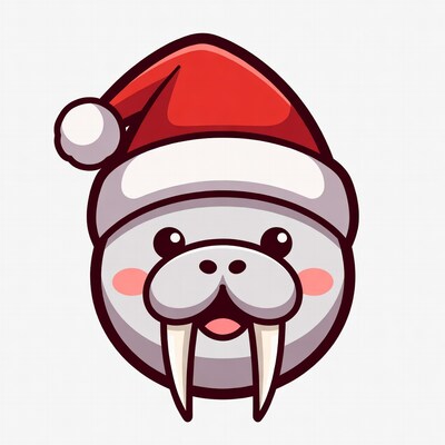 Cute walrus wearing Santa hat