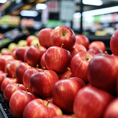Fresh red apples in supermarket display