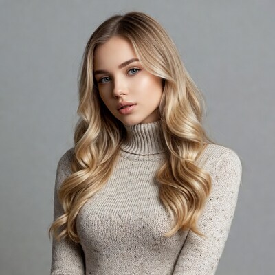 Blonde woman in turtleneck sweater