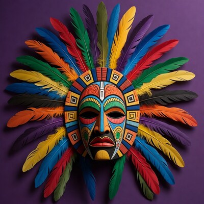Colorful Feathered Day of the Dead Mask