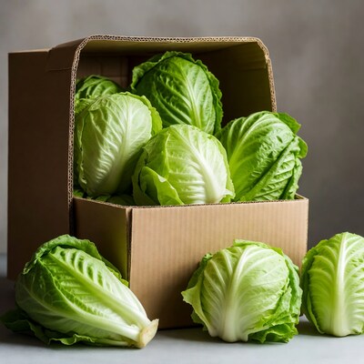 Fresh Lettuce Heads in Cardboard Box