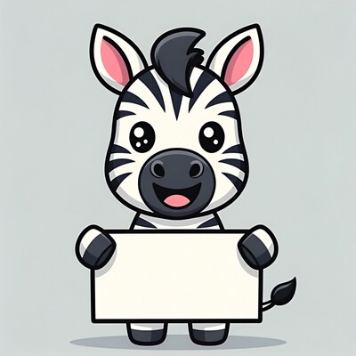 Cute zebra holding blank sign