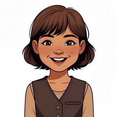Smiling Asian girl in vest illustration