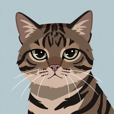 Tabby cat illustration with green eyes