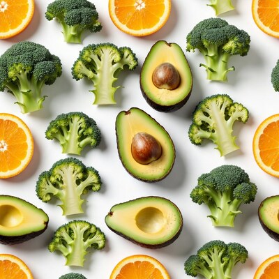 Broccoli Oranges Avocados Flat Lay