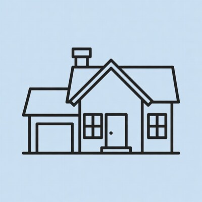 Line drawing house with garage