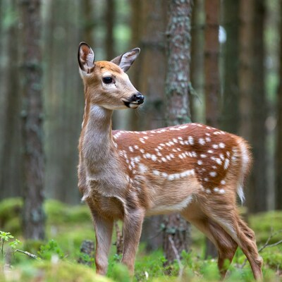 Fawn standing in forest