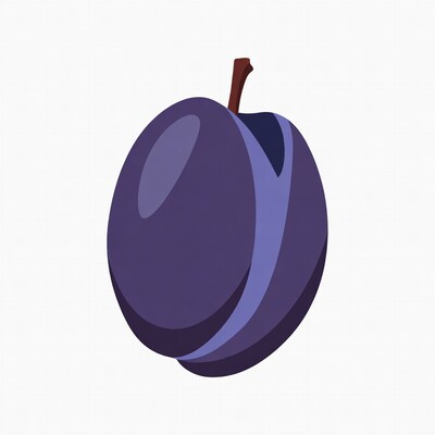 Split Plum with Stem Illustration