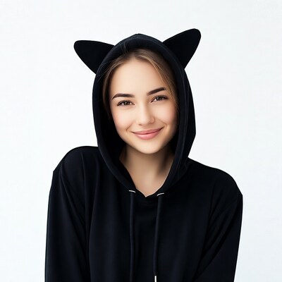 Girl smiling in cat ear hoodie