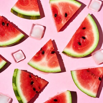 Watermelon slices with ice cubes