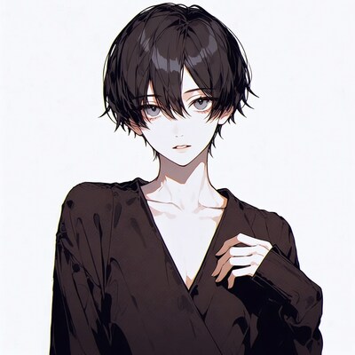 Anime boy in black kimono
