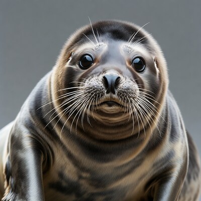 Cute baby harbor seal closeup