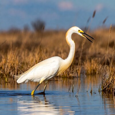 Snowy Egret wading in shallow water