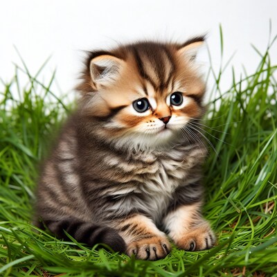 Cute British Shorthair kitten in grass