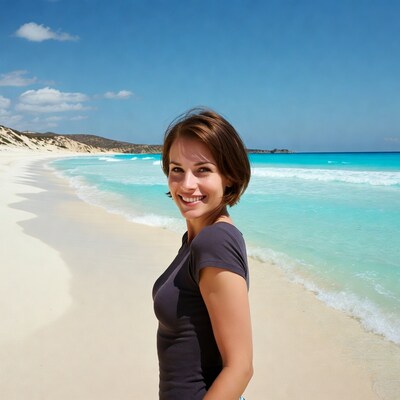 Smiling woman on tropical beach