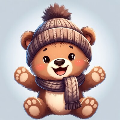 Cute bear in hat and scarf