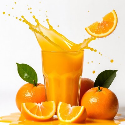 Orange Juice Splashing in Glass
