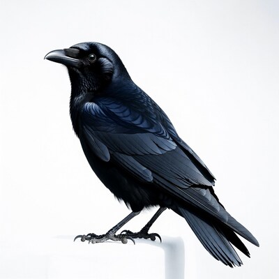 Black raven on white background