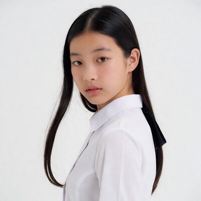 Asian girl in white school uniform
