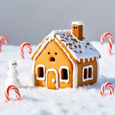 Gingerbread house with snowman