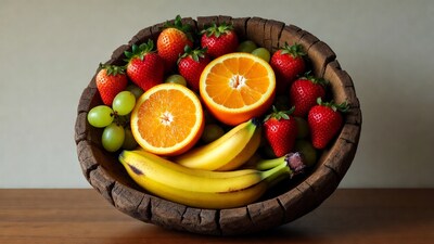 Fresh Fruit in Wooden Bowl