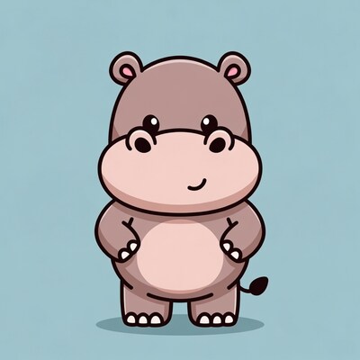 Cute cartoon hippo standing
