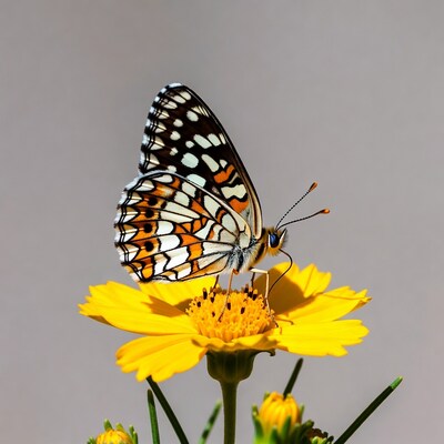 Colorful butterfly on yellow flower