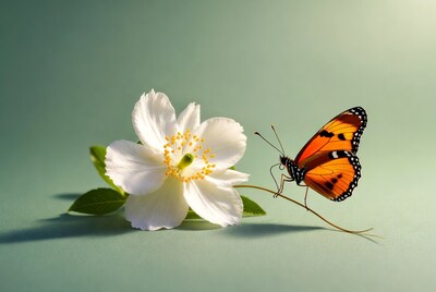 Orange Butterfly on White Jasmine Flower